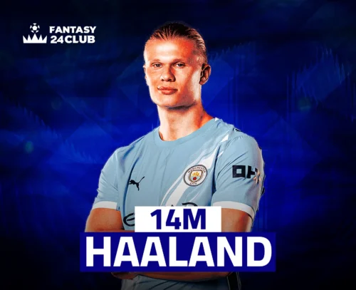 صورة لاعب مانشستر سيتي إيرلينج هالاند، ثاني أغلى لاعب في لعبة الفانتاسي، بسعر 14 مليون.