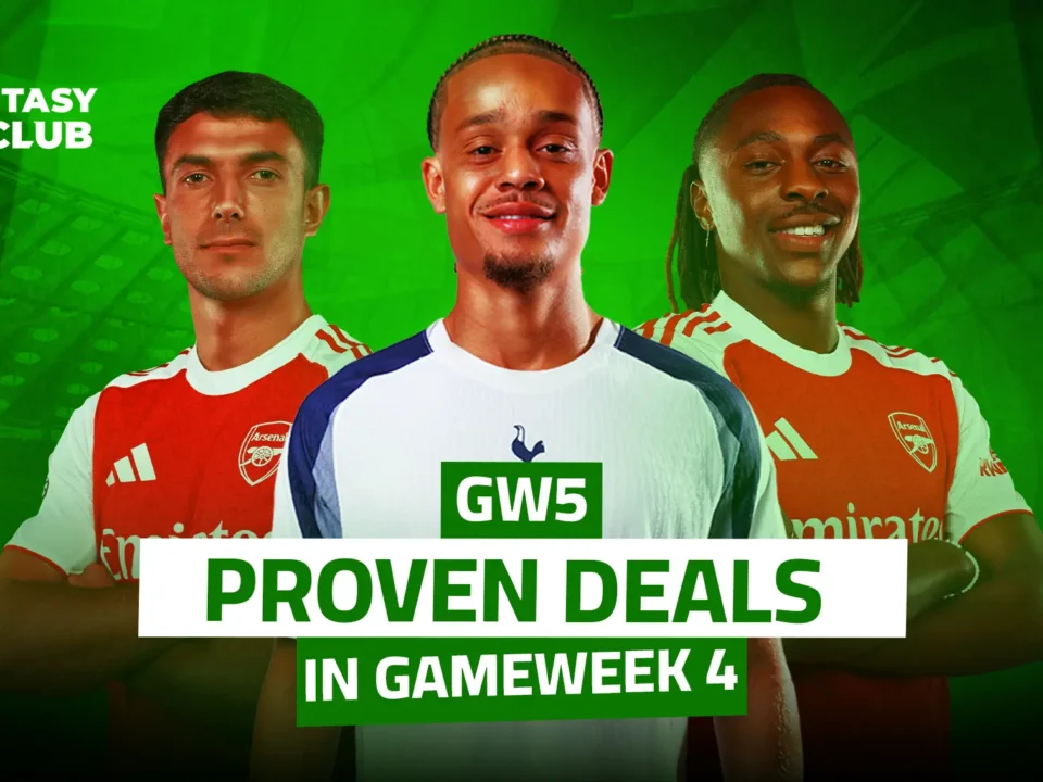 An image showing three football players, two of them wearing an Arsenal shirt and one wearing a Tottenham shirt, with the phrase "Deals that proved themselves in the fourth round