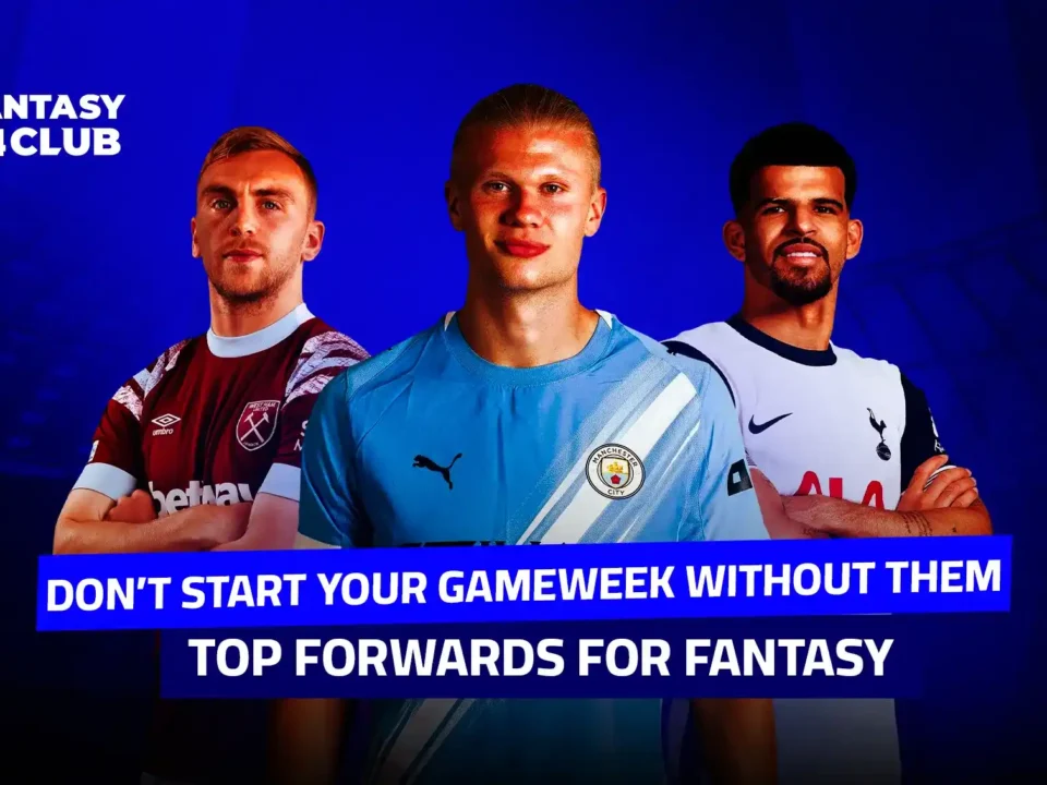 Fantasy 24 Club graphic titled 'Don't Start Your Gameweek Without Them' shows three forwards, including Haaland, on a dark blue background