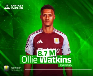 صورة للاعب أولي واتكينز من أستون فيلا، مُقدم في سياق فانتازي كرة القدم فانتزي، بسعر 8.7 مليون ومركزه مهاجم.