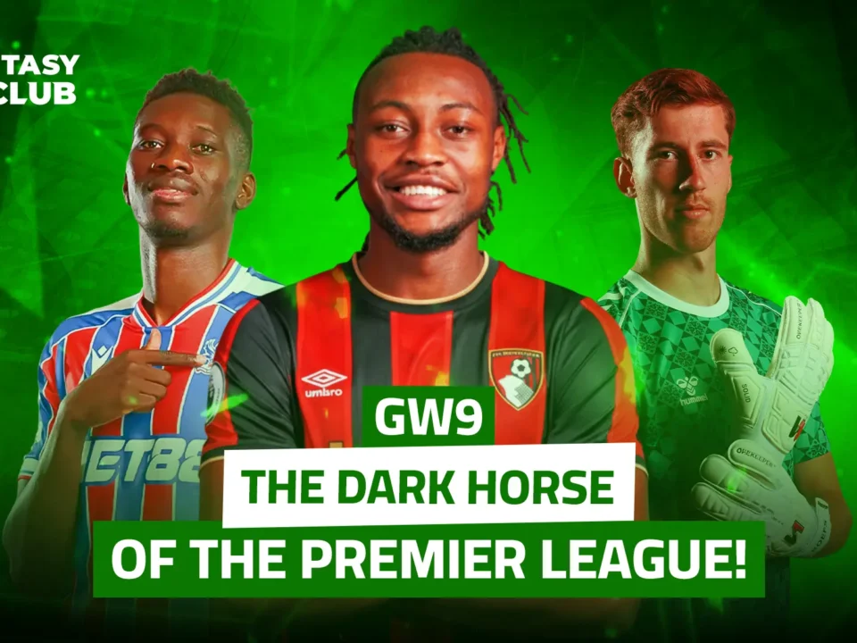 Three football players appear in their club jerseys against a digital green background, with a bold headline below reading: “The Dark Horse in the Premier League!” Select 67 more words to run Humanizer.