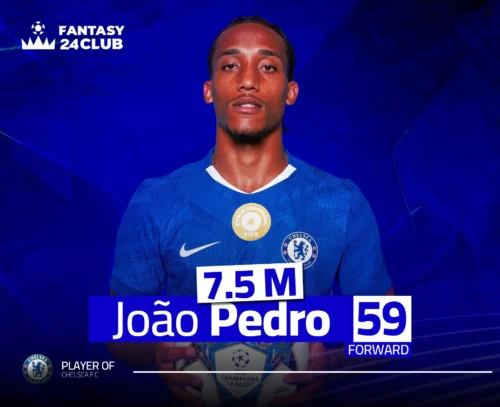 صورة جواو بيدرو، أحد ترشيحات كابتن الجولة كخيار ميزانية (Value Pick)، بسعر $7.5\ M$، ونقاطه $59$، ومركز مهاجم.