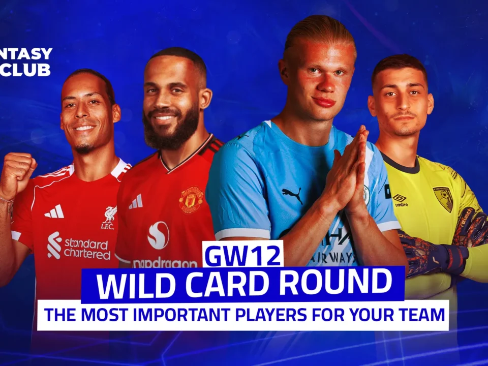 Image of four football players—Virgil van Dijk, Sofyan Amrabat, Erling Haaland, and Neto—highlighting the use of the Wild Card in Gameweek 12 for your Fantasy Premier League squad under the title “Top Picks for Your Team.”