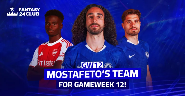 Promotional image featuring three players with Arabic text: "فريق مصطفيتو للجولة الثانية عشر"