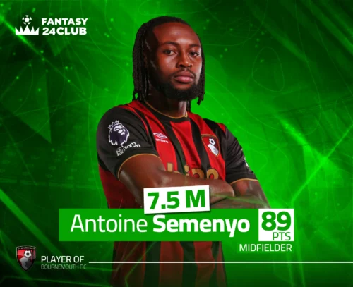 لاعب بورنموث "أنطوان سيمينيو"، تظهر سعره 7.5 مليون ونقاطه 89 بمركز خط الوسط.
