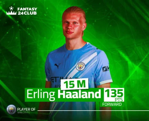 النجم "هالاند" لاعب مانشستر سيتي في الفانتازي، تبرز سعره 15 مليوناً برصيد نقاط 135.