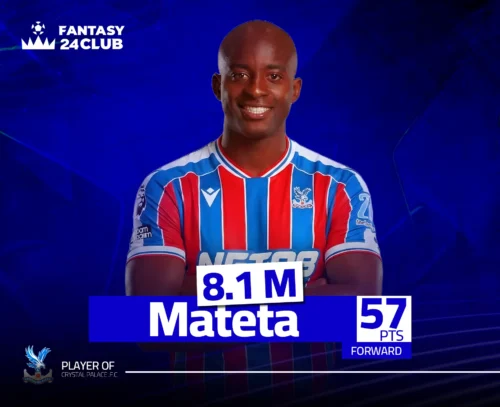تظهر اللاعب ماتيتا (مهاجم) من كريستال بالاس، وقيمته 8.1 مليون، وقد جمع 57 نقطة (PTS) في لعبة فانتازي