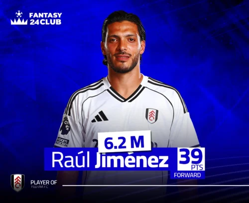المهاجم المكسيكي راؤول خيمينيز لاعب فولهام بقميص الفريق الأبيض. قيمته 6.2 مليون نقطة، وهو يمتلك 39 نقطة إجمالية في لعبة فانتازي