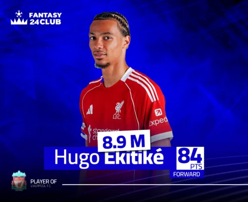 بطاقة هوجو ايكيتيكي مهاجم ليفربول في فانتازي الدوري الإنجليزي؛ السعر 8.9 مليون وإجمالي نقاطه 84 نقطة.