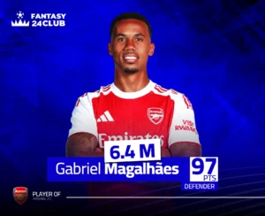 غابرييل ماغالهايس، مدافع أرسنال، بسعر 6.4 مليون و97 نقطة.