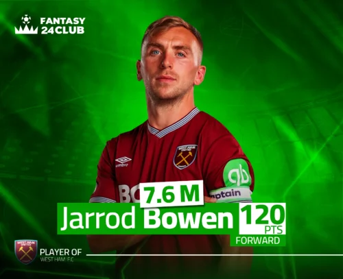 جارود بوين مهاجم وست هام بسعر 7.6 مليون وحصيلة 120 نقطة، أحد خيارات كابتن الجولة 27 المتاحة في فانتزي الدوري الإنجليزي.