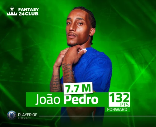 جواو بيدرو مهاجم تشيلسي بسعر 7.7 مليون و132 نقطة، خيار مميز لـ كابتن الجولة 27 في فانتزي الدوري الإنجليزي لزيادة النقاط.