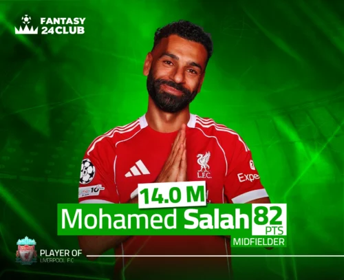 محمد صلاح نجم ليفربول بسعر 14.0 مليون وحصيلة 82 نقطة، خيار مرتقب لـ كابتن الجولة 27 في فانتزي الدوري الإنجليزي بعد العودة.